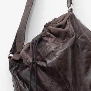 M0851 brown leather bag tote crossbody bag drawstring